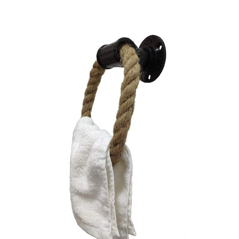 ROXLLGJC Nautical Towel Ring,Industrial Pipe Rope Towel Ring Wall Mounted Rustic Hand Towel Holder Bathroom Decor - Image 2